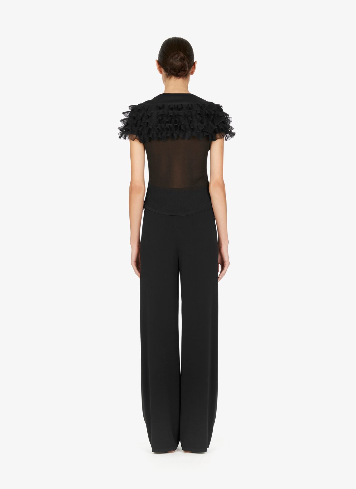 Frilled Silk T-Shirt ALAÏA BLACK FRILLED SILK T-SHIRT
